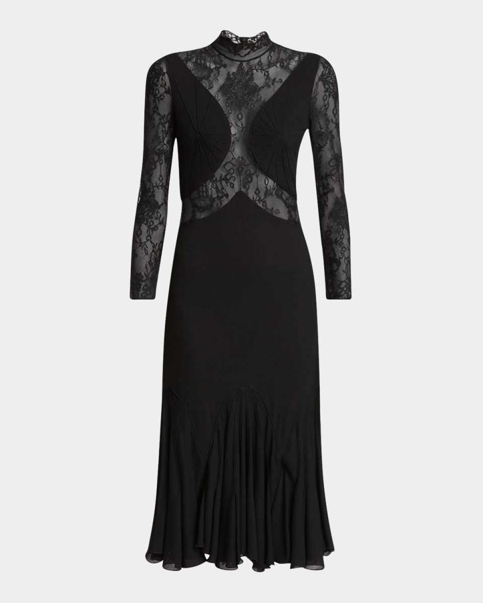 Bracelet-Sleeve Lace Inset Midi Dress